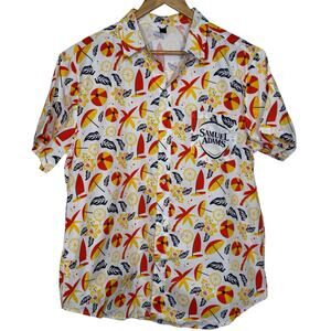 Samuel Adams Beer Cotton Aloha Hawaiian Allover Beach Theme Camp Shirt